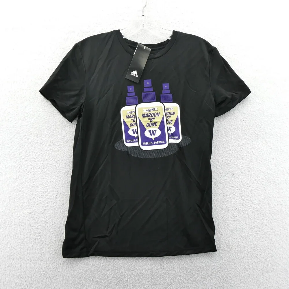 Washington Huskies Boys Large Shirt Black 14/16 Adidas‎ Youth NCAA College New